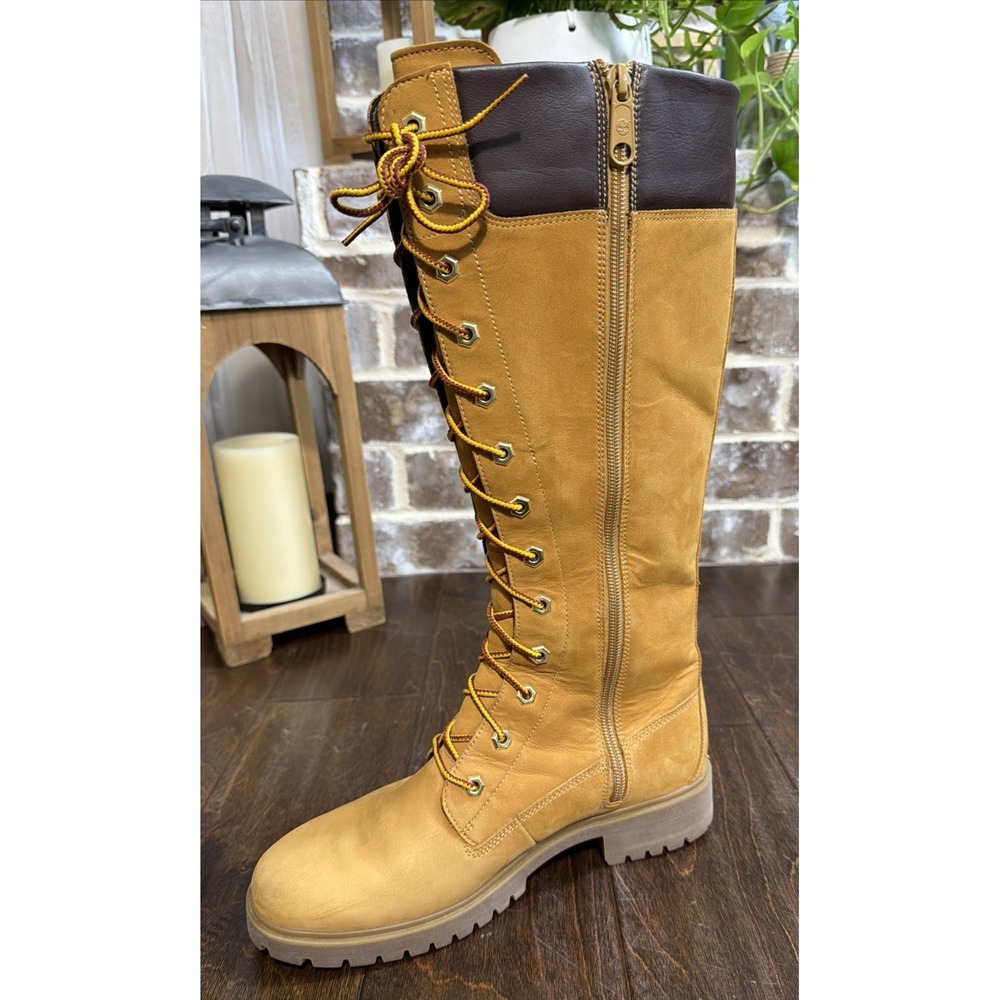 Timberland Women's Tall Lace Up Boots Wheat Tan Leather Size 8.5 - Picture 9 of 16